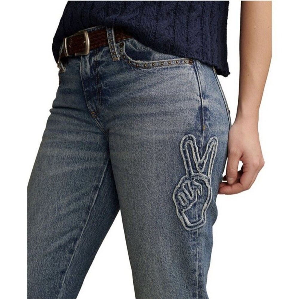 Lucky Brand Easy Rider Patchwork Bootcut Jeans Women's 14/32 Peace Boho Y2K